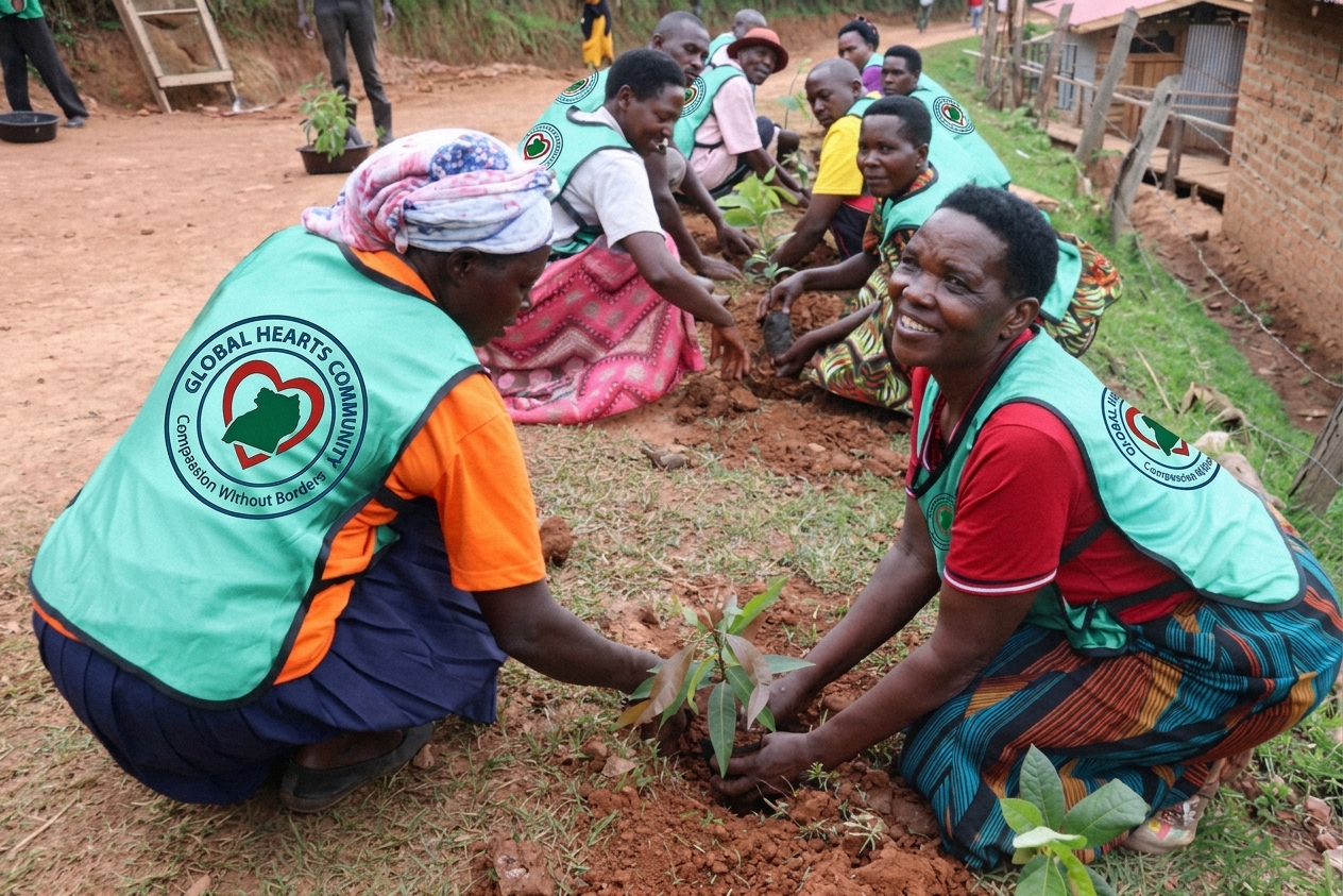 Environmental conservation activities by Global Hearts Community in Mbale and surrounding communities